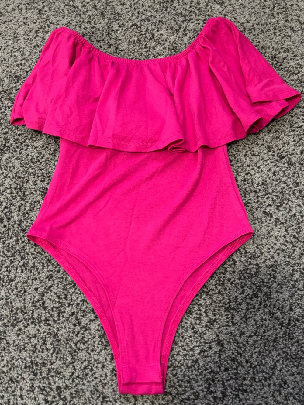 Zenana Outfitters Off-Shoulder Ruffle Bodysuit - Hot Pink